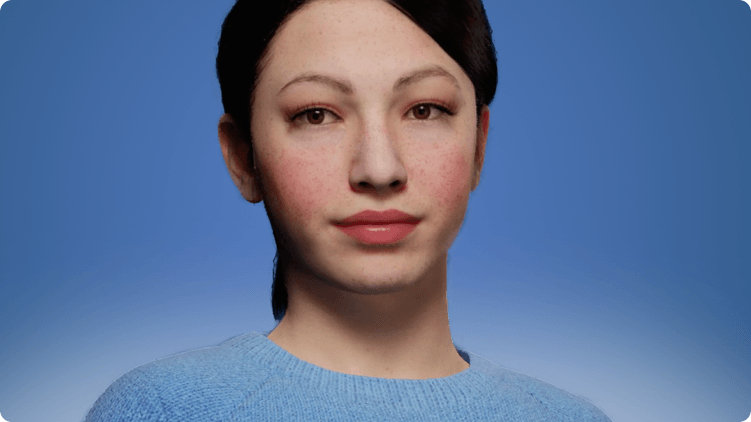 View of the 3D avatar of Ora created in Unreal Engine Metahumans